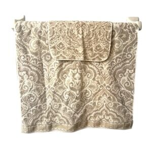 Vintage Fieldcrest MCM Traditional Towel Set USA 100% Cotton Brown Damask 80s‎